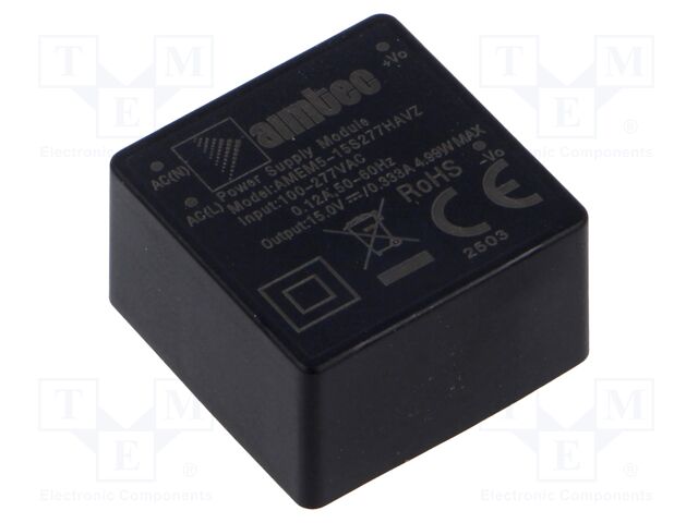 Converter: AC/DC; 5W; Uin: 85÷305V; Uout: 15VDC; Iout: 333mA; 81.5%