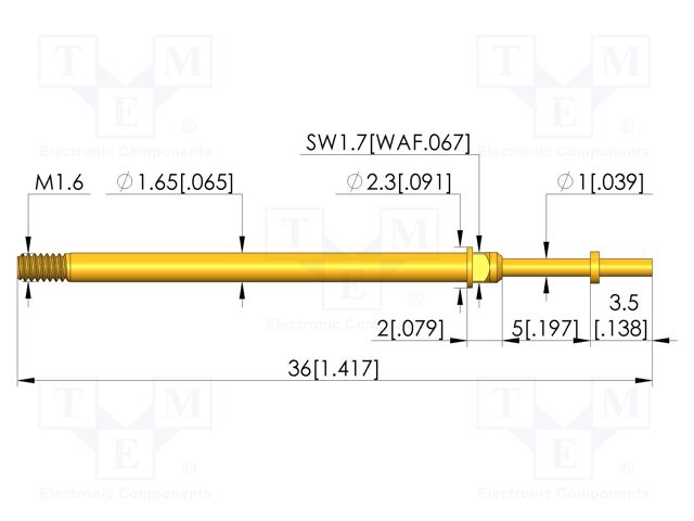 Test needle; Spring compression: 4mm; 5mm; 8A; CuBe; gold-plated