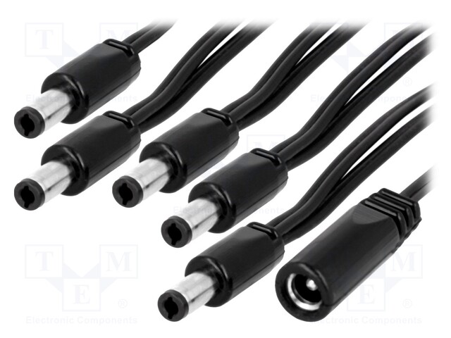 Cable; DC 5,5/2,5 socket,DC 5,5/2,5 plug x5; straight; 0.5mm2