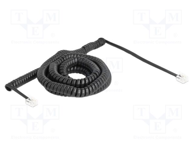 Cable: telephone; coiled; RJ11 plug,both sides; black; 32AWG