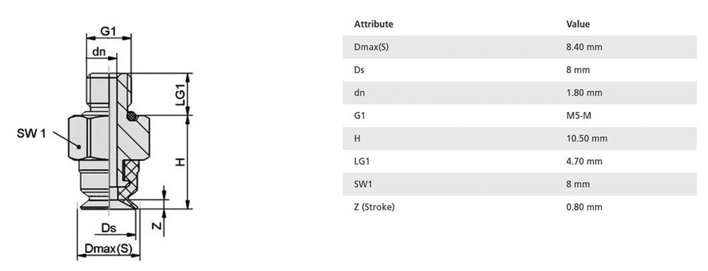 Suction cup; 8mm; 1.1g; M5-M; Shore hardness: 55; 0.04cm3; SUF