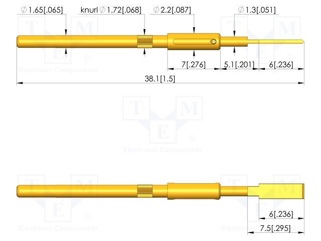 Test needle; Spring compression: 4mm; 5mm; 5A; steel; gold-plated