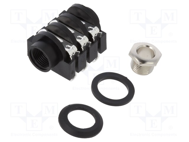 Socket; Jack 6,35mm; female; stereo; with triple switch; tinned