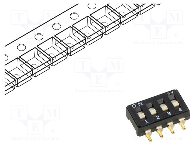 Switch: DIP-SWITCH; Poles number: 4; OFF-ON; 100mA/6VDC; Pos: 2/4