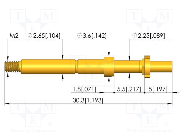 Test needle; Spring compression: 4mm; 5mm; 8A; CuBe; gold-plated