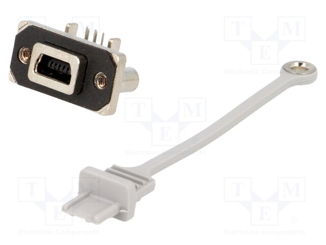 Socket; USB B mini; MUSB; for panel mounting,screw; THT; USB 2.0