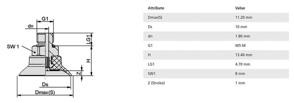 Suction cup; 10mm; 1.6g; M5-M; Shore hardness: 60; 0.07cm3; SUF