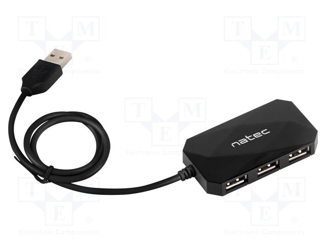 Hub USB; USB A socket x4,USB A plug; USB 2.0; PnP; black; 480Mbps