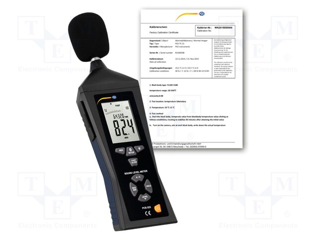 Meter: sound level; LCD; Sound level: 30÷130dB; 31.5÷8000Hz; 30h