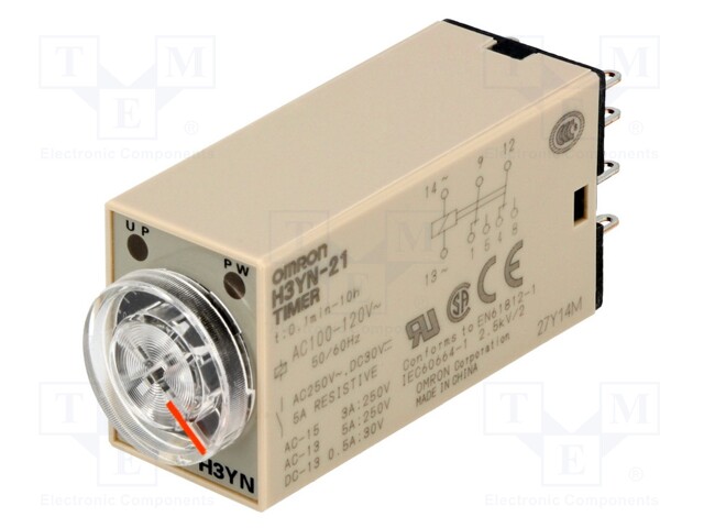 Timer; 0,1min÷10h; DPDT; 250VAC/5A; Usup: 100÷120VAC; H3YN; socket
