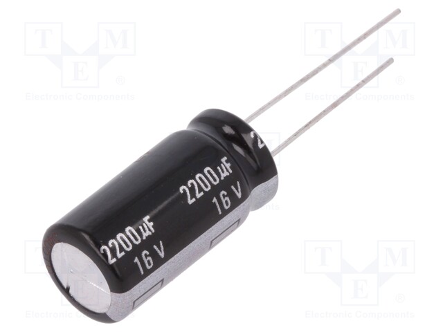 Capacitor: electrolytic; THT; 2200uF; 16VDC; Ø12.5x25mm; Pitch: 5mm