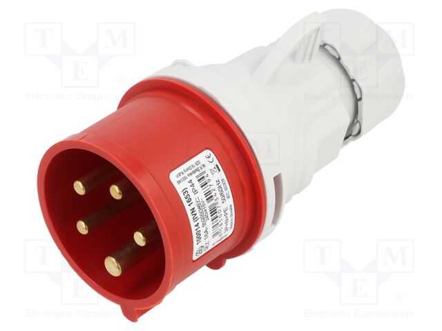Connector: AC supply 3-phase; plug; male; 16A; 400VAC; IEC 60309