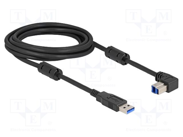Cable; USB A plug,USB B plug 90° up/down; gold-plated; 3m; black