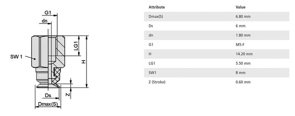 Suction cup; 6mm; 1.1g; M5-F; Shore hardness: 55; 0.02cm3; SUF