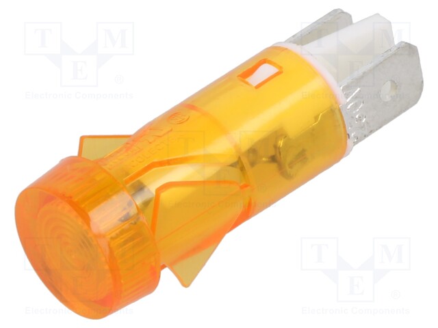 Indicator: with neon lamp; flat; orange; 230VAC; Cutout: Ø12mm