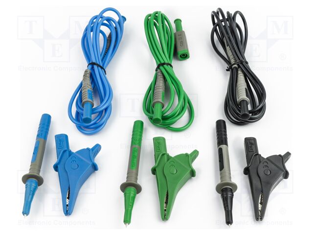 Set of cables and adapters; 1kV; 10A; 2m; black,blue,green