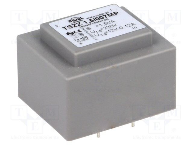 Transformer: encapsulated; 1.5VA; 230VAC; 12V; 0.1A; Mounting: PCB