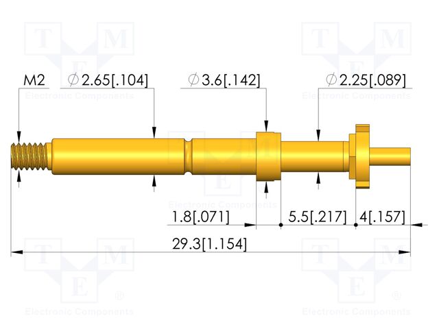 Test needle; Spring compression: 4mm; 5mm; 5A; CuBe; gold-plated