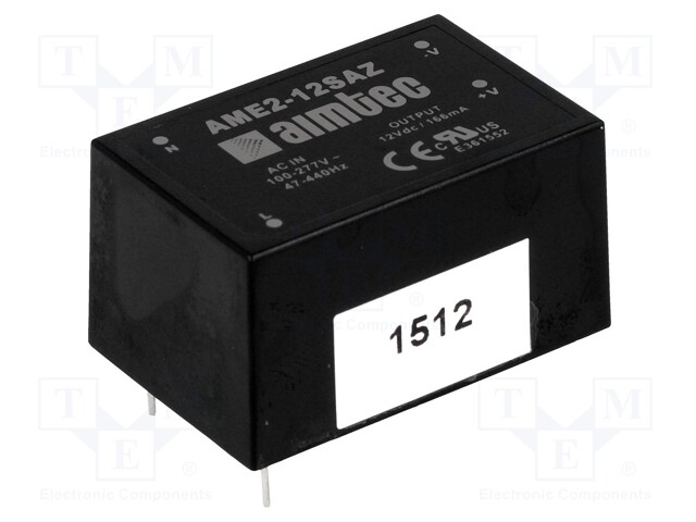 Converter: AC/DC; 2W; Uout: 12VDC; Iout: 0.166A; 72%; Mounting: PCB