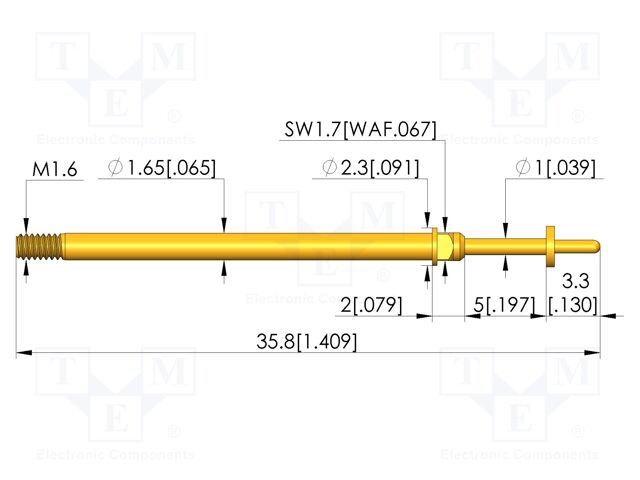 Test needle; Spring compression: 4mm; 5mm; 5A; CuBe; gold-plated