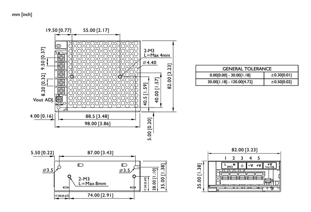Power supply: switching; for building in; 45W; 5VDC; 9A; OUT: 1