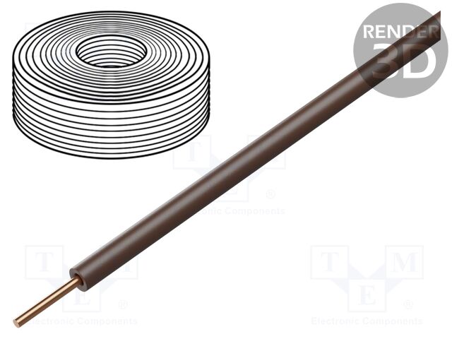 Wire; solid; Cu; 1x0,20mm2; PVC; brown; 60V; -10÷85°C; 100m