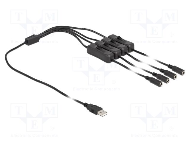 Cable; USB A plug,DC 5,5/2,1 socket x4; straight; black; 1m