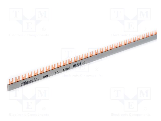 Busbar; 10mm2; Poles: 1; Urated: 400V; 63A; fork; No.of mod: 54; W: 5mm