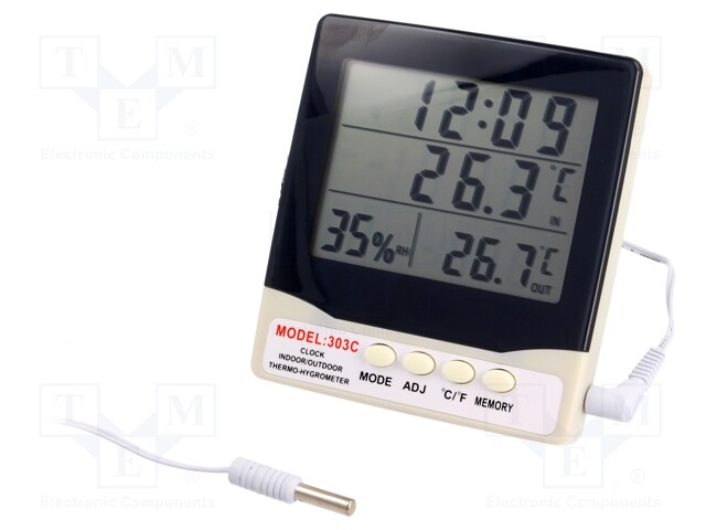 Thermo-hygrometer; LCD; -20÷40°C; 0.1°C; 10÷95%RH; 3m; Unit: °C,°F