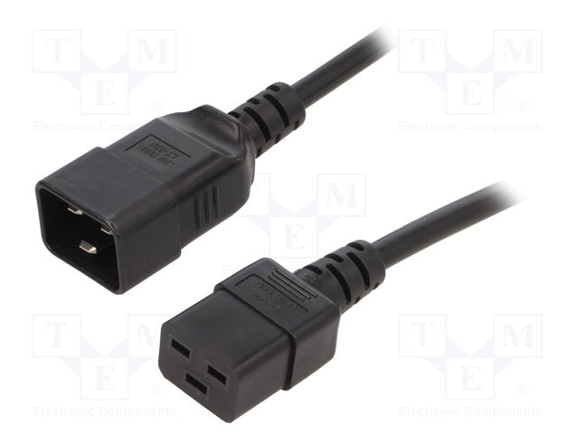 Cable; IEC C19 female,IEC C20 male; 5m; black; PVC; 3G1,5mm2; 16A