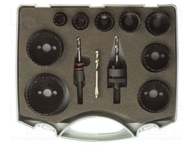 Hole saw set; wood,metal,drywall,plastic; 9pcs.