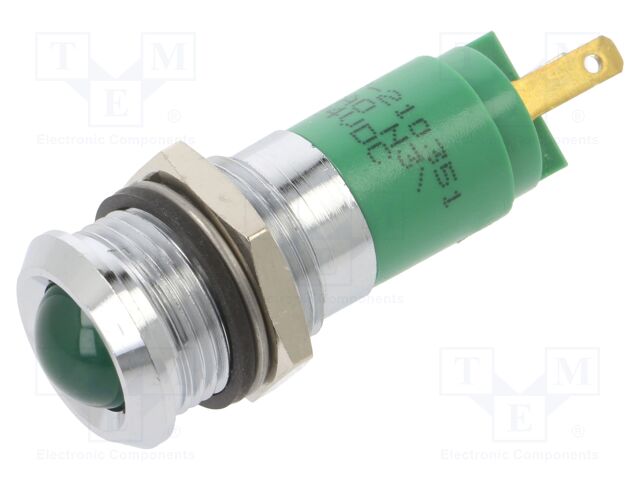 Indicator: LED; prominent; green; 24VDC; Ø14mm; ØLED: 10mm; 70mcd; 17