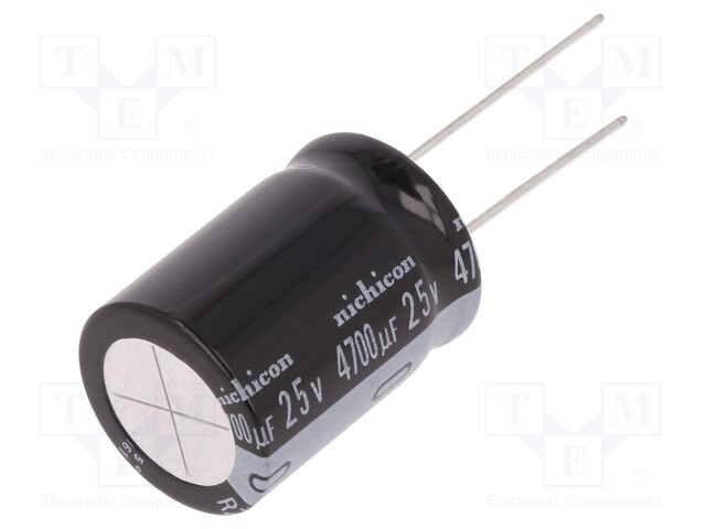 Capacitor: electrolytic; THT; 4700uF; 25VDC; Ø18x25mm; Pitch: 7.5mm