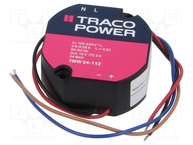 Converter: AC/DC; 24W; 12VDC; 2A; 53x51x24.5mm; 131g; -20÷80°C; 88%