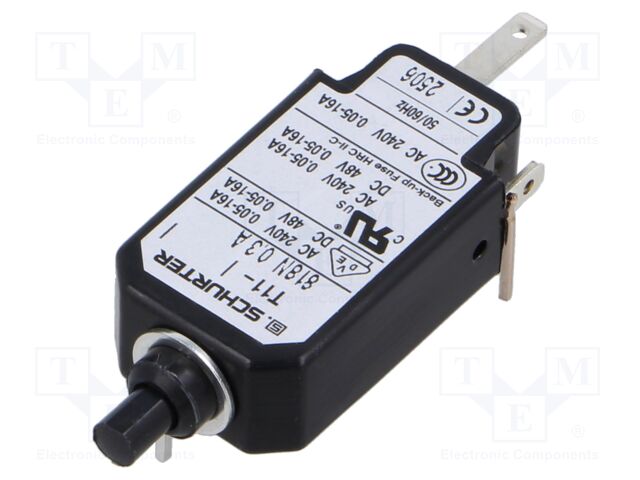 Circuit breaker; Urated: 240VAC; 48VDC; 0.3A; SPST; Poles: 1; Ø9.6mm