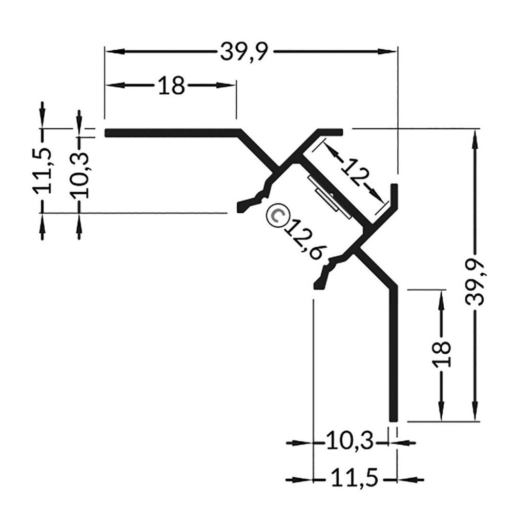 Profiles for LED modules; angular,recessed; natural; L: 2m; 90°
