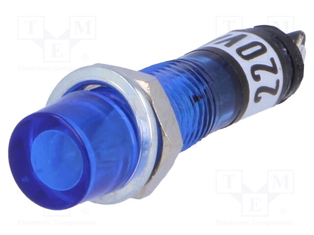 Indicator: with FLUO neon lamp; recessed; blue; 230VAC; plastic