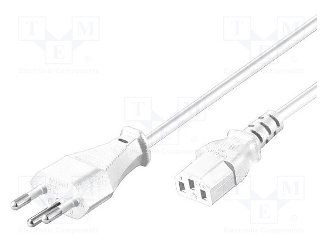 Cable; IEC C13 female,SEV-1011 (J) plug; 2m; white; PVC; 3x18AWG