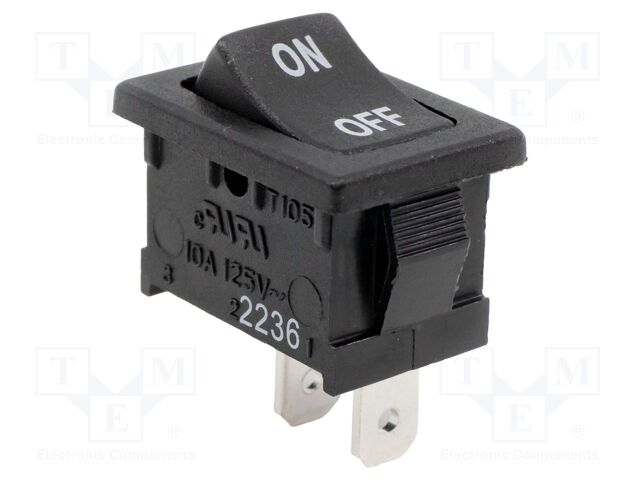 ROCKER; SPST; Pos: 2; OFF-ON; 5.5A/250VAC; black; Rcont max: 35mΩ