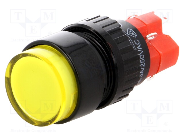 Switch: push-button; Pos: 2; SPDT; 3A/220VAC; 2A/24VDC; yellow; IP40