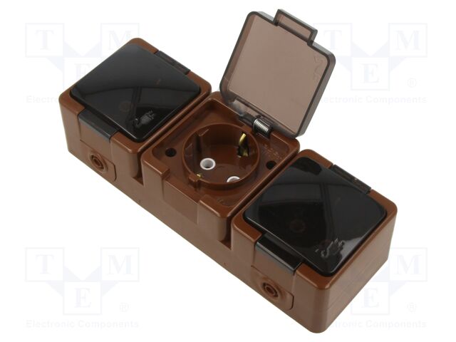 Connector: AC supply; socket; 2P+PE; 250VAC; 16A; brown; wall mount