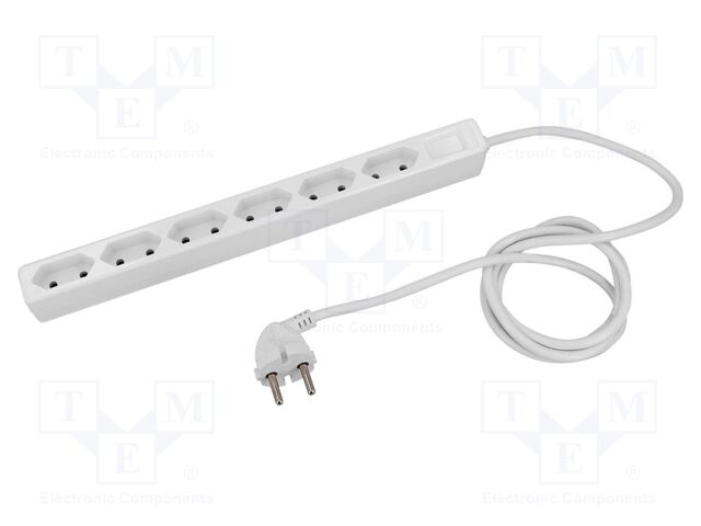 Extension lead; 2x1mm2; Sockets: 6; PVC; white; 1.4m; 16A