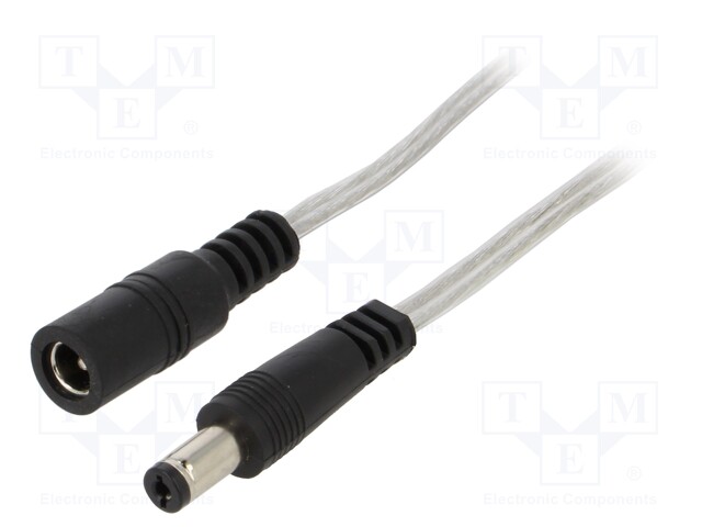 Cable; DC 5,5/2,1 plug,DC 5,5/2,1 socket; straight; 0.5mm2; 3m