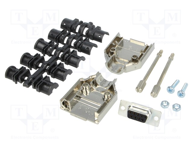 D-Sub; PIN: 9; plug; female; shielded; soldering; for cable; black