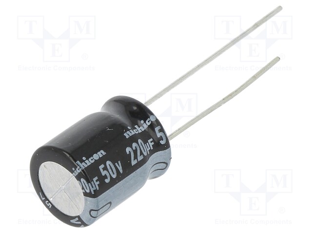 Capacitor: electrolytic; THT; 220uF; 50VDC; Ø10x12.5mm; Pitch: 5mm