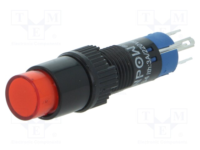 Switch: push-button; Pos: 2; SPDT; 0.5A/250VAC; 1A/24VDC; red; red
