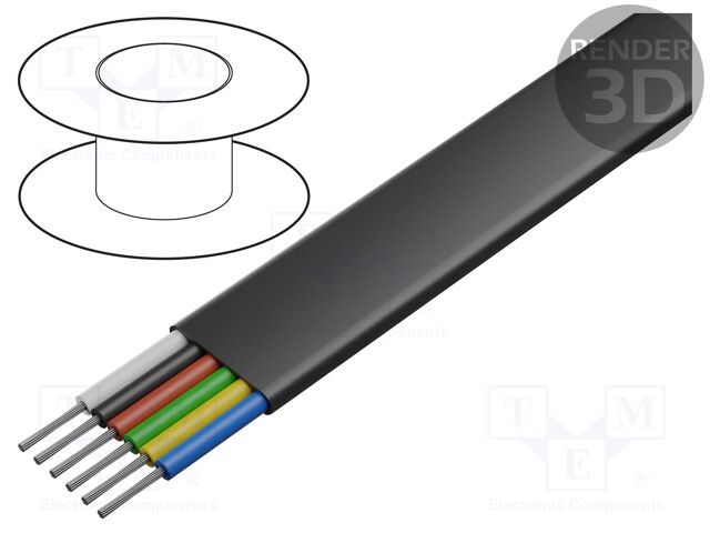 Wire; 6x26AWG; stranded; CCA; black; 100m; Shape: flat