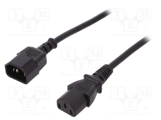 Cable; IEC C13 female,IEC C14 male; 1.2m; black; 10A; 250V