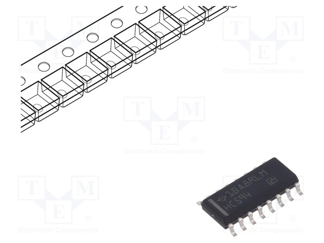 Shift Register, 74HC594, Serial to Parallel, 1 Element, 8 bit, SOIC, 16 Pins