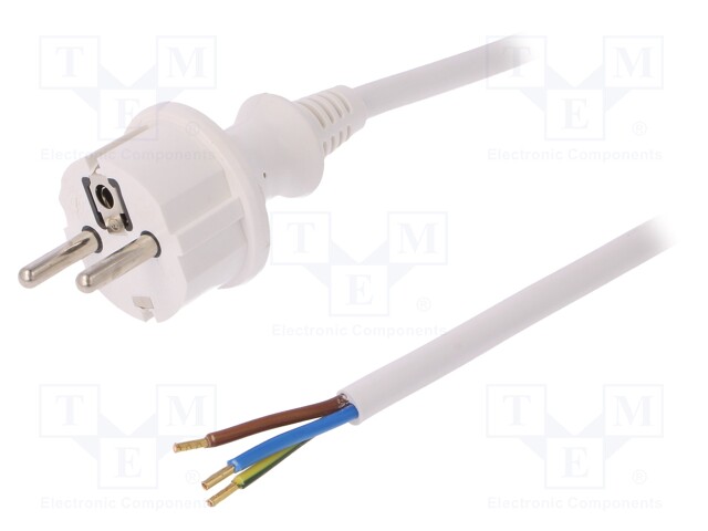 Cable; SCHUKO plug,CEE 7/7 (E/F) plug,wires; 4m; white; PVC; 16A